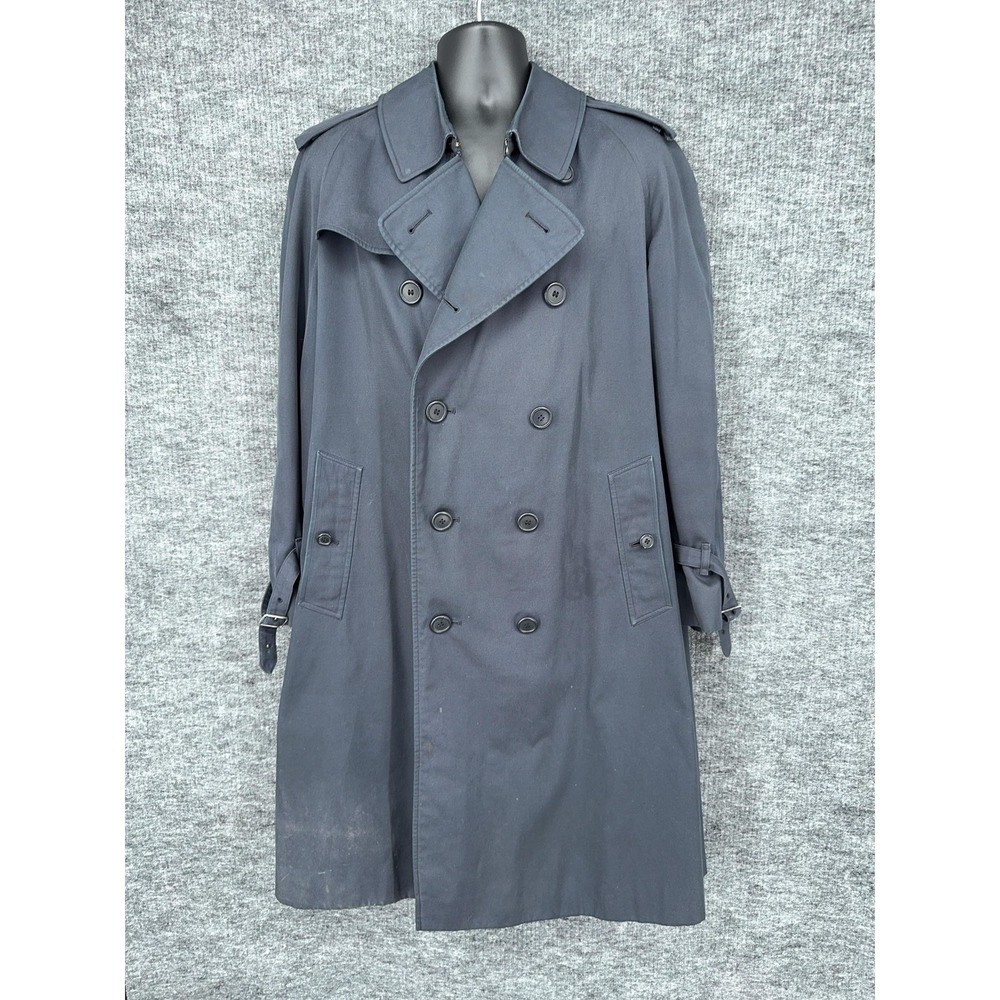 Vintage Burberrys Trench Coat Mens XL 54 Short Blue Check Lined Made England